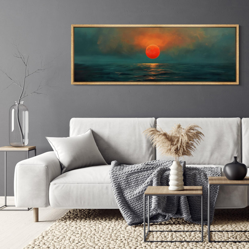 «Coastal Beach Sunset Over Ocean Vibrant Sun and Waters Decor Extra Large», reproduction d'art, H 20 po x l 60 po, Naturel