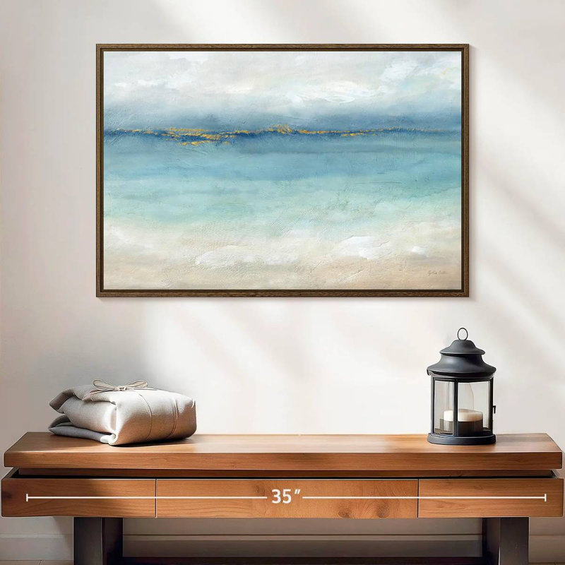 Paysage de mer sereine, Cadre flottant en bois naturel, 46 po x 31 po