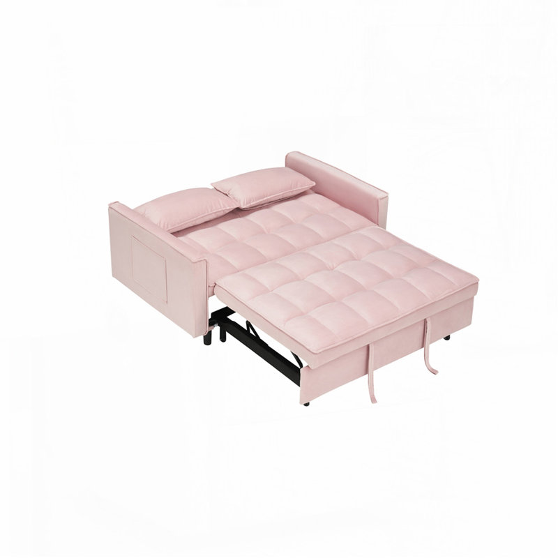 Velvet Upholstered Convertible Sleeper Sofa, Pink Velvet