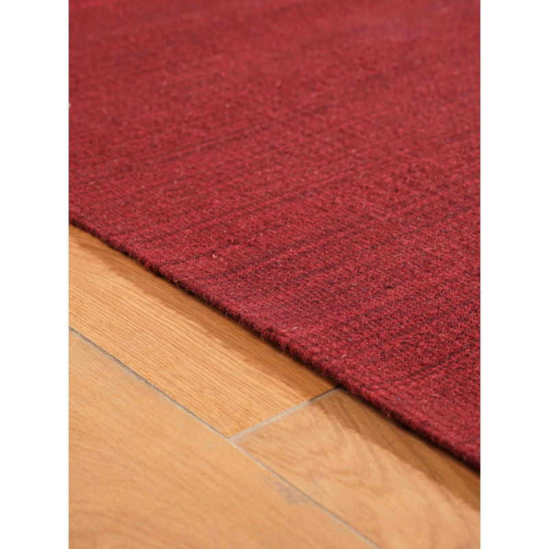 Alithea Hand Woven Flat Weave Kilim Wool Eco-Friendly Area Rugs - Rectangle, Dark Red Color, Plain Solid Design, Low Pile Handmade Area Rugs for Living Room, Bed Room