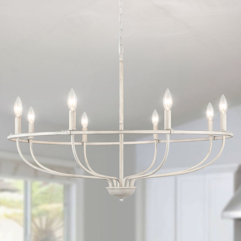 Lustre en roue de chariot à 8 lumières Thorgard, luminaire de ferme rustique à intensité variable en fer pour îlot de cuisine, salle à manger, pavillon
