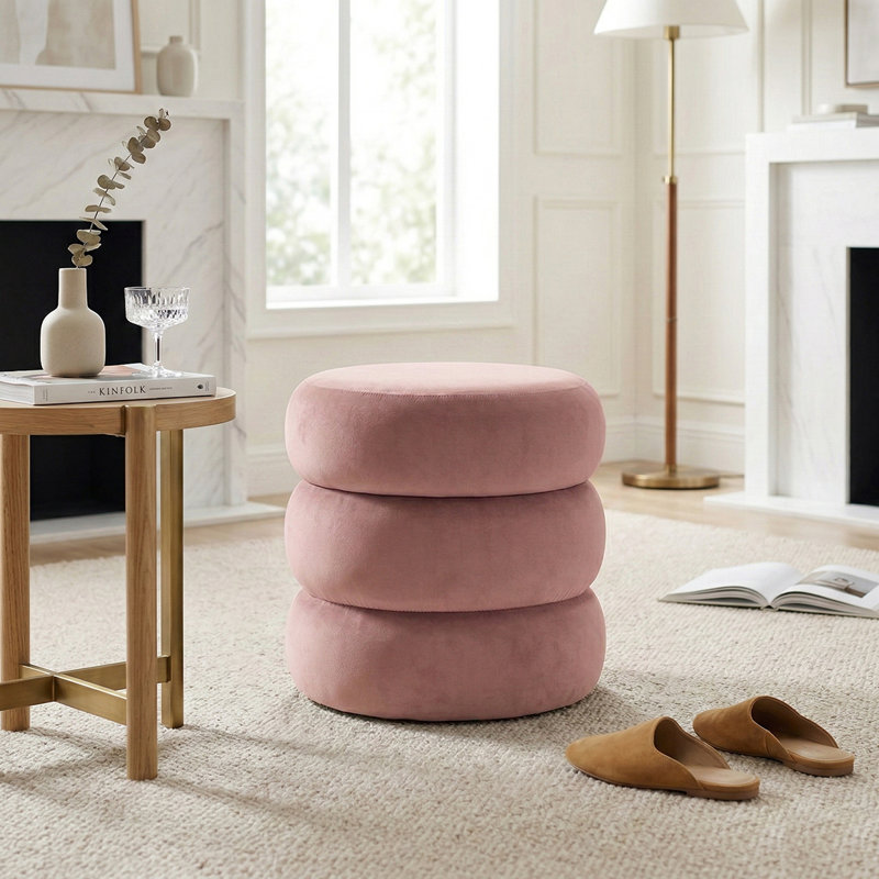 Repose-pieds moderne en velours avec rangement, Rose