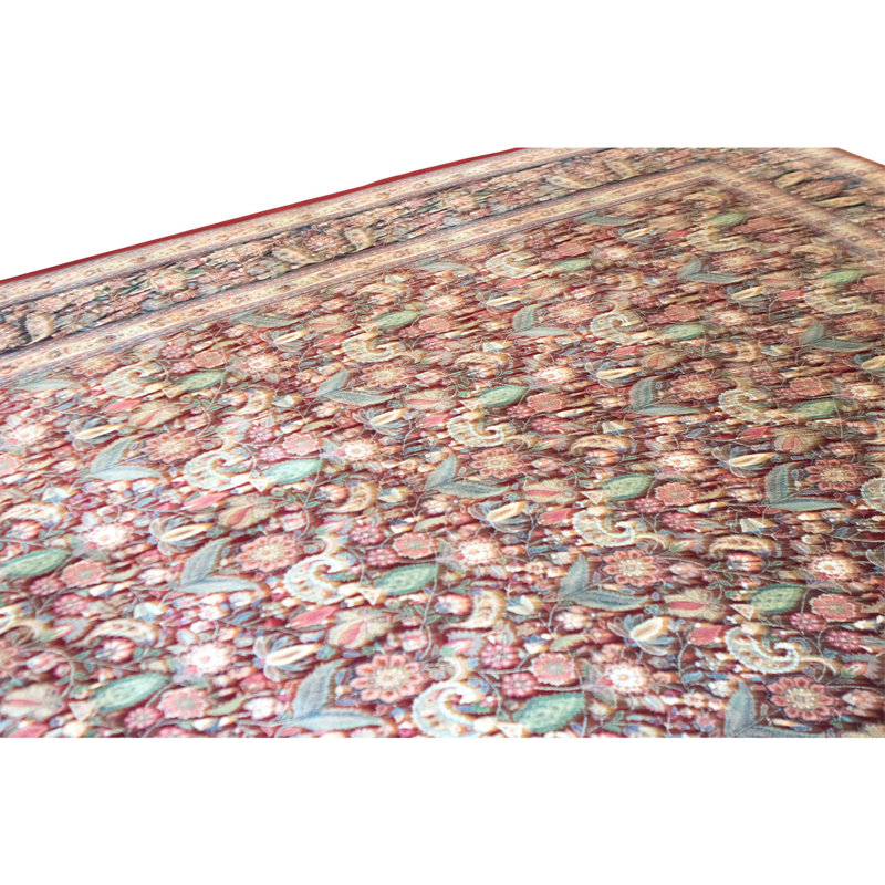 Tapis bleu marine et vin de haute qualité noué à la main