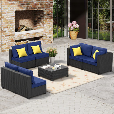 6-Person Patio Furniture Set Rattan Modular Conversation Sets Outdoor Seating Sofa Group With Coffee Table
