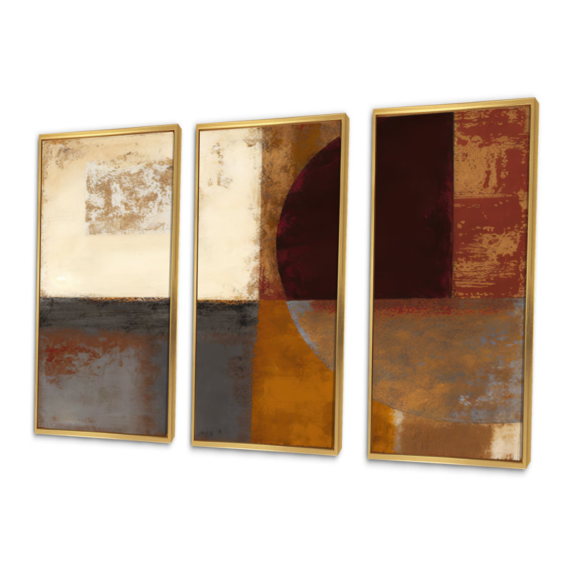 " Chocolate Brown Elementary V " 3 - Pieces, 20" H x 36" W x 1" D, Gold Framed Canvas