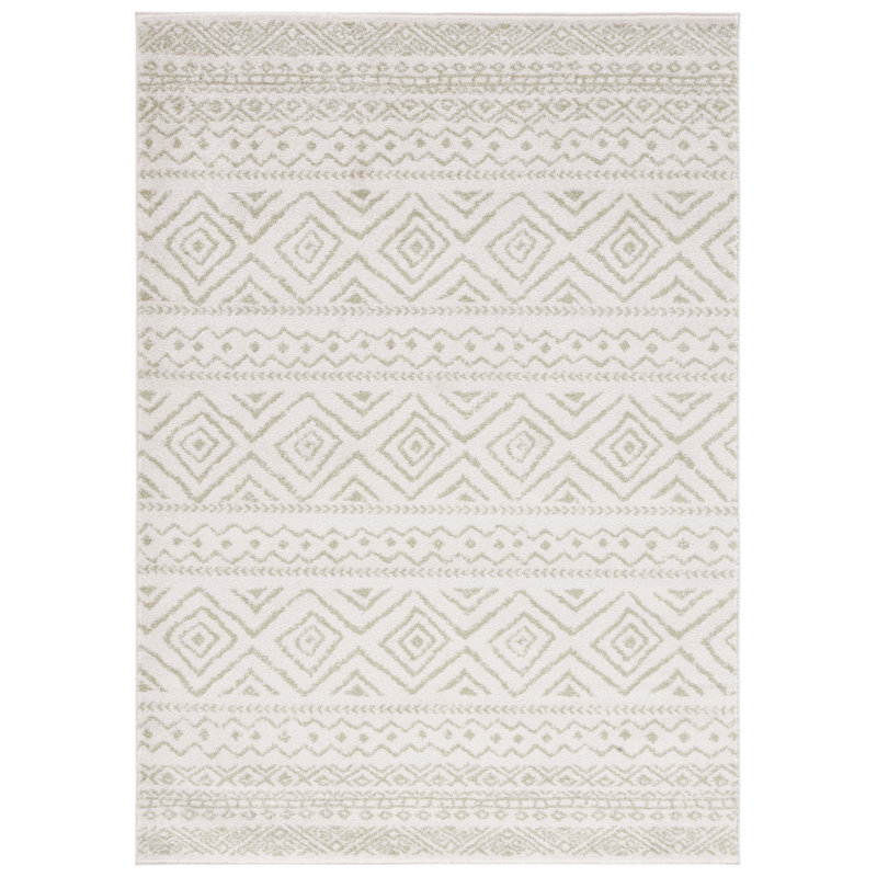 Tapis en polypropylène tissé à la machine de style sud-ouest Klima en ivoire / vert, Rectangle 6 pi x 9 pi