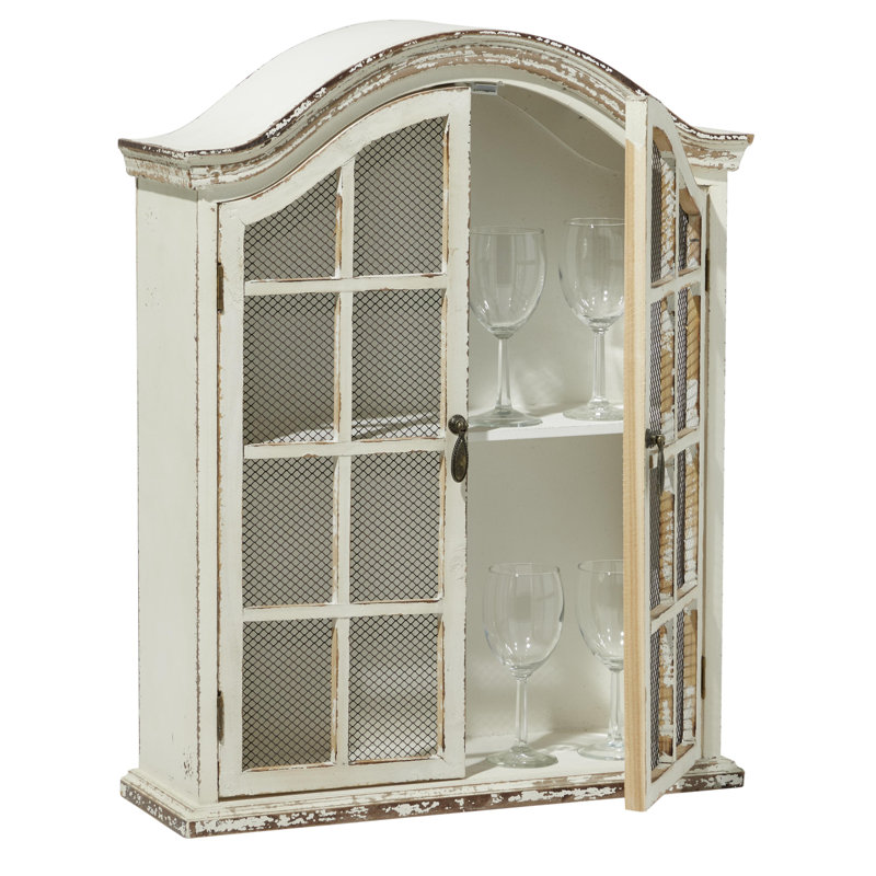 Tablette murale 1 porte et 2 portes en bois patiné avec portes à persiennes, Crème