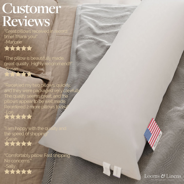 Looms & Linens Full Body Pillow for Adults Elderly and Pregnant Woman Down Alternative Plush Filling - Long Pillow Posture and Spine Support for Rem