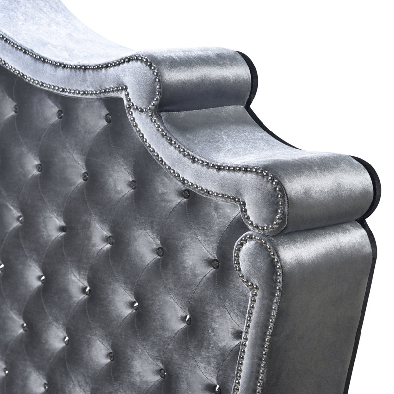 Kaylena Upholstered Wingback Bed, King, Gray