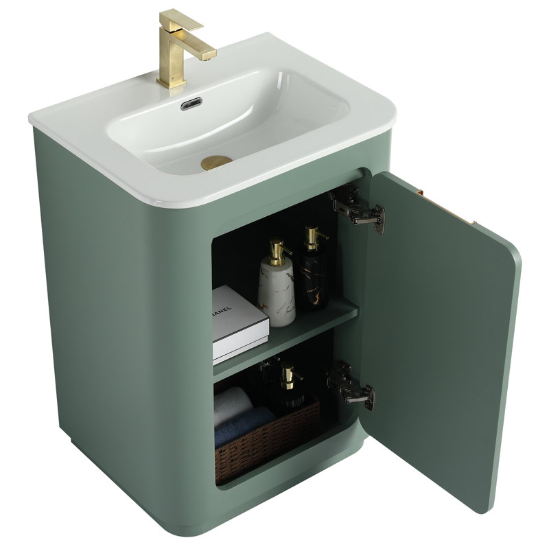 Meuble-lavabo 24 po avec lavabo Atticus, Vert / laiton satiné