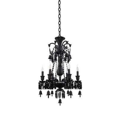 Lustre noir 6 lumières avec cristaux noirs