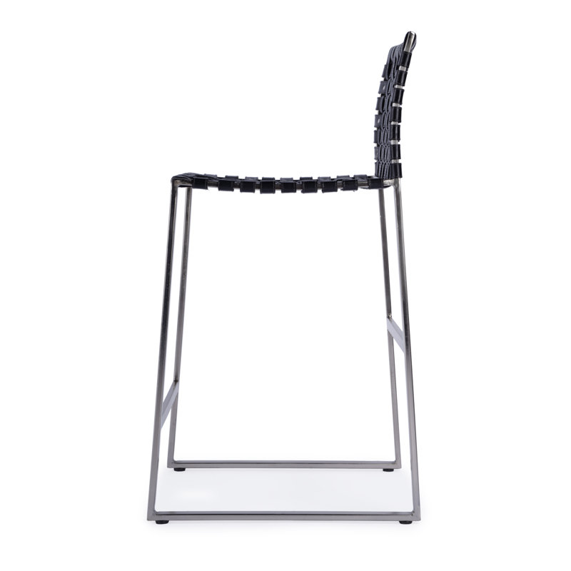 Butler Urban Brown Woven Leather Bar Stool, Black/Silver, Counter Stool (25" Seat Height)