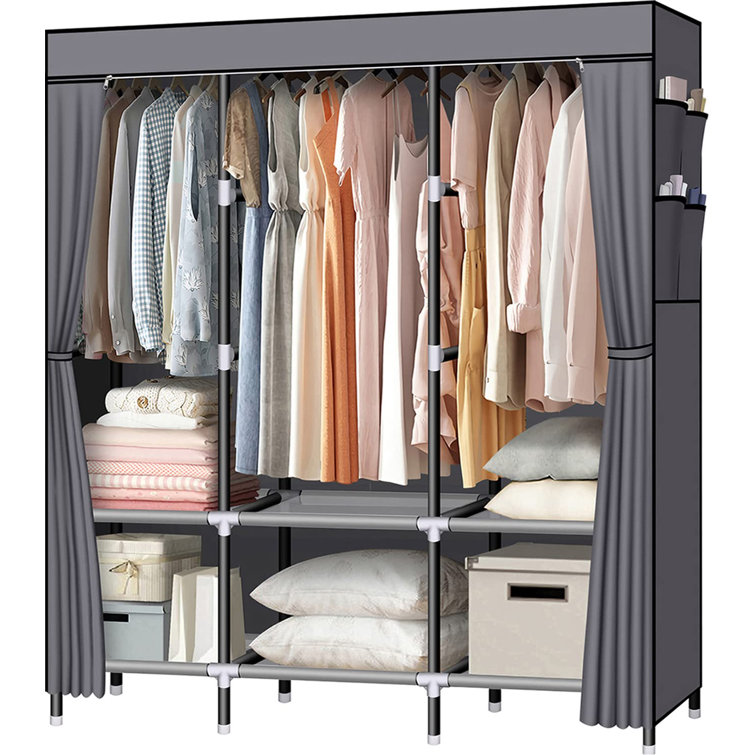 Portable Closet, 57 inch Closet Organizer with 16mm Iron Pipe, Clothes Rack with Dustproof Non-Woven Fabric Cover, Wardrobe Clothes Closet Storage for