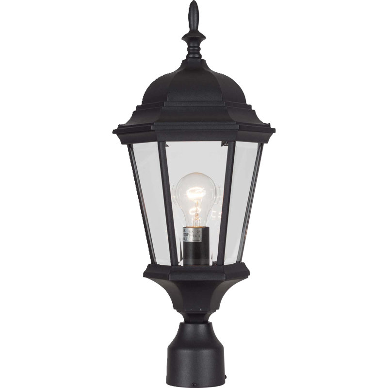 1-Light Outdoor Black Aluminum Lamp / Lantern / Coach Light Post Mount with Clear Tapered Beveled Glass Panes, Black