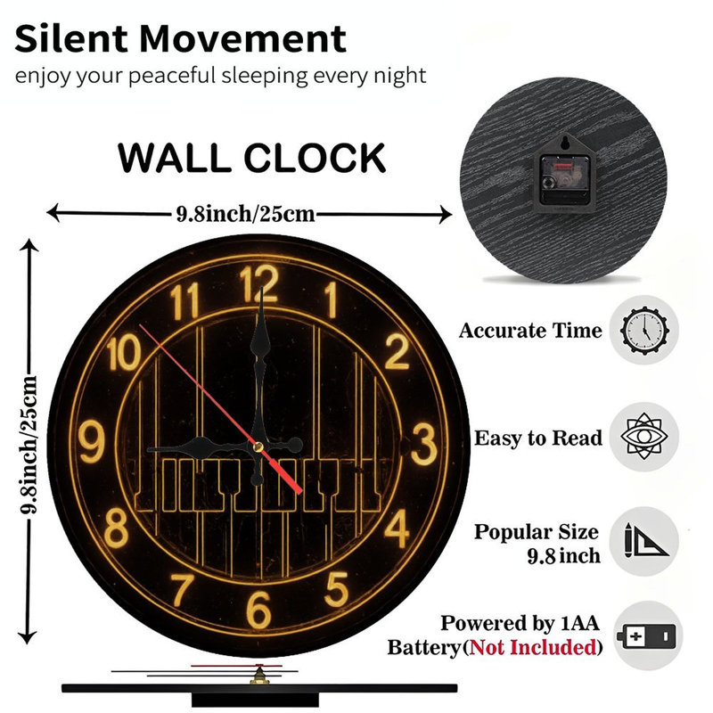 Horloge avec touches de piano