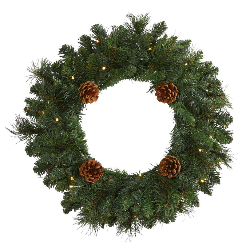 Pine Christmas Wreath with LED Lights and Pinecones