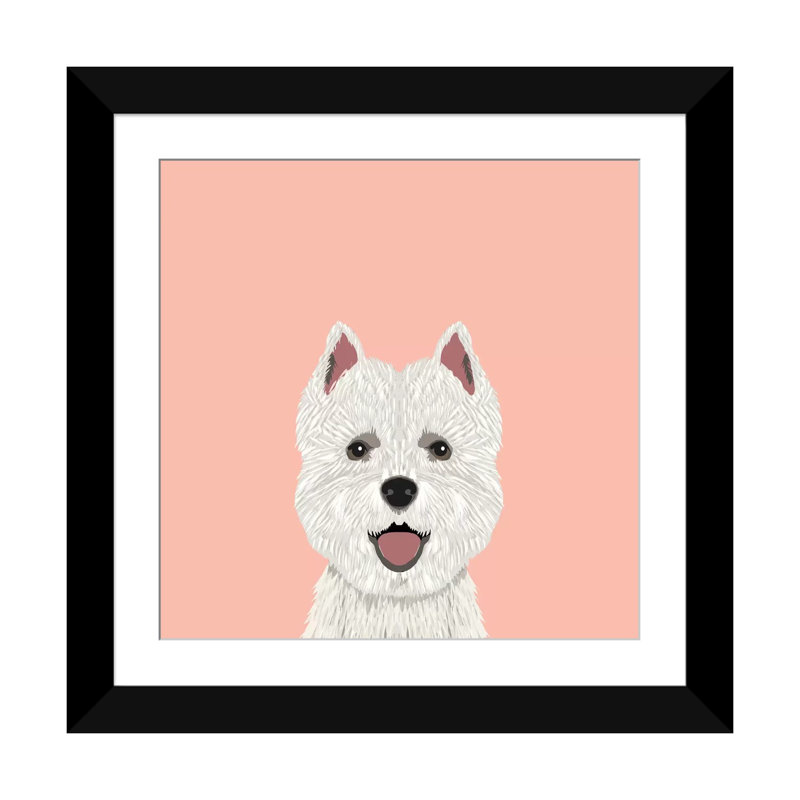 Highland Terrier, impression sur toile tendue, H 24 po x l 24 po x P 1 po, Papier beaux-arts encadré noir, Blanc