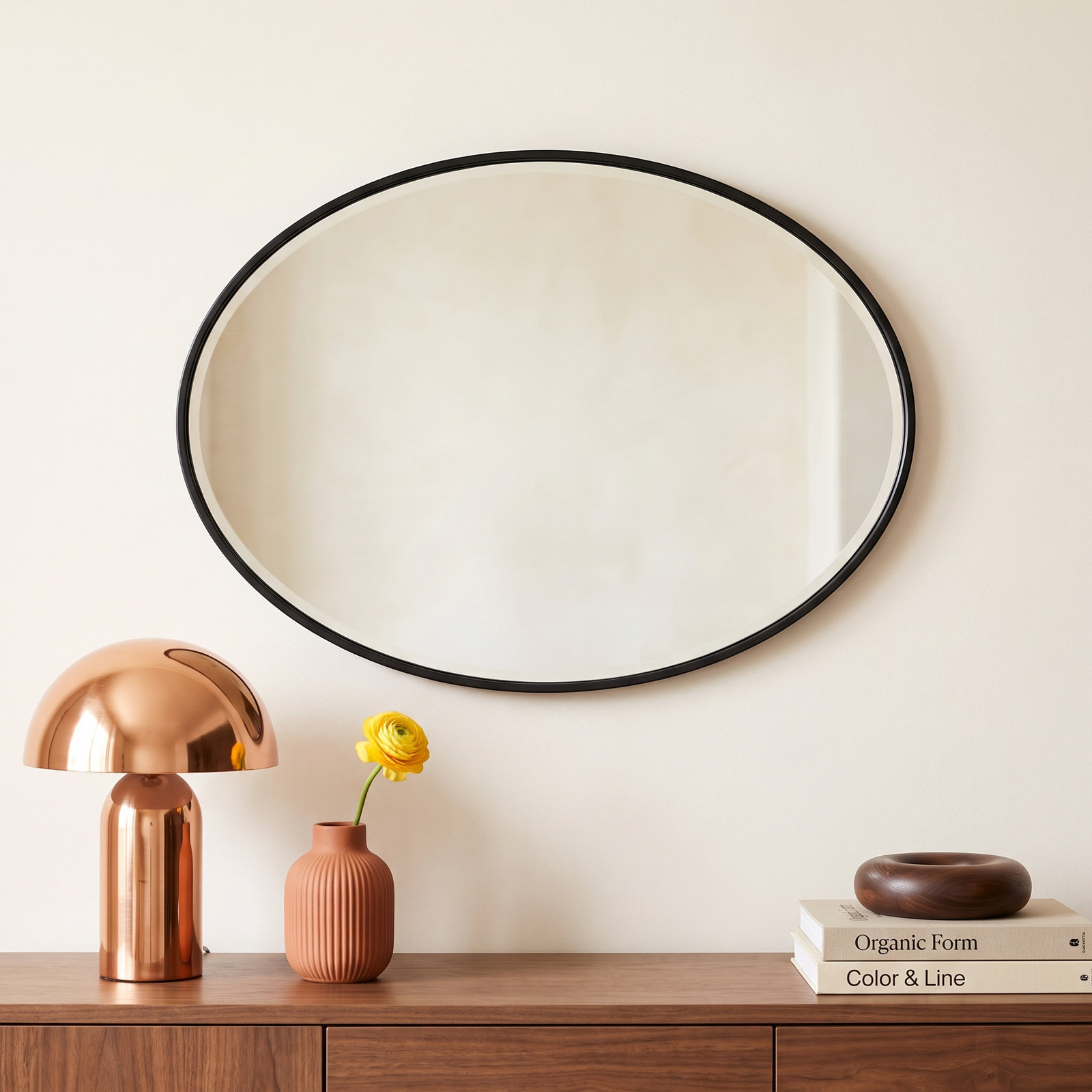 Sabine Metal Oval Wall Mirror, 24" H x 34" W, Black