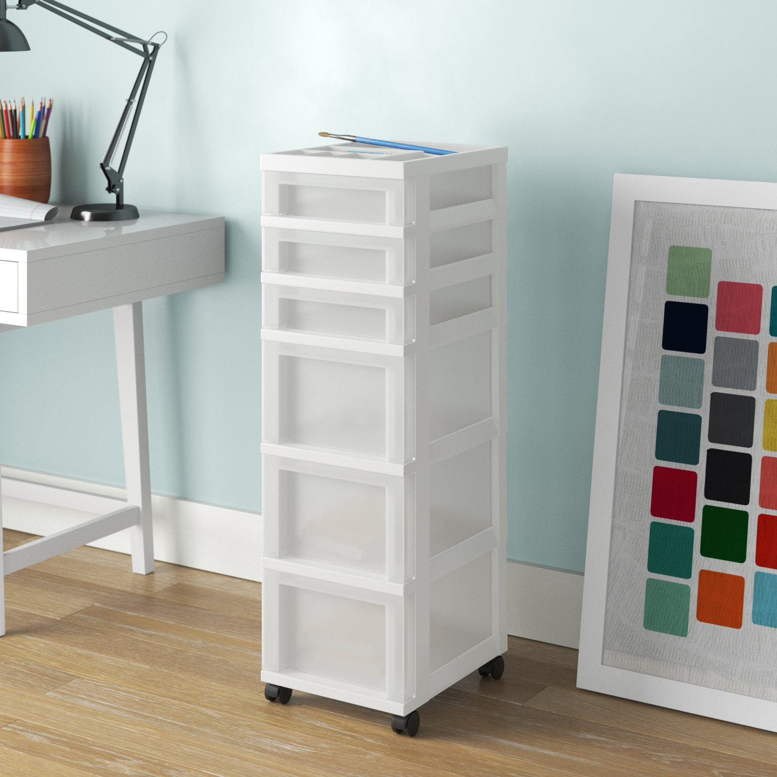 5 Drawer Rolling Storage Chest (Set of 2) Tusy Color: White