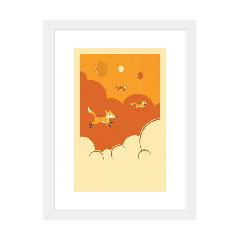 Volée de renards, art encadré, H 32 po x l 24 po x P 1 po, Papier encadré blanc