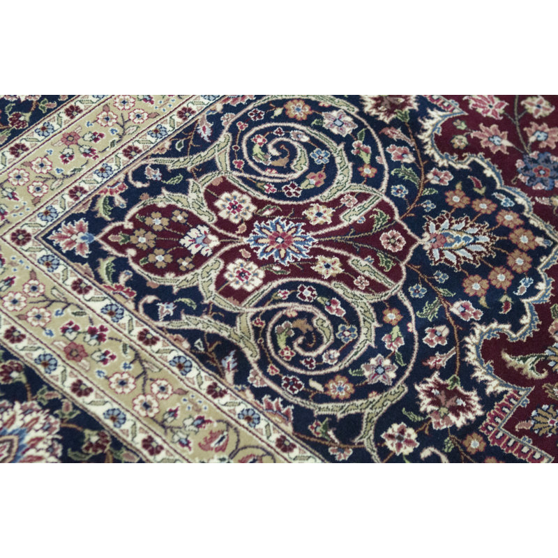 Hand-Knotted High-Quality Wine and Navy Area Rug
