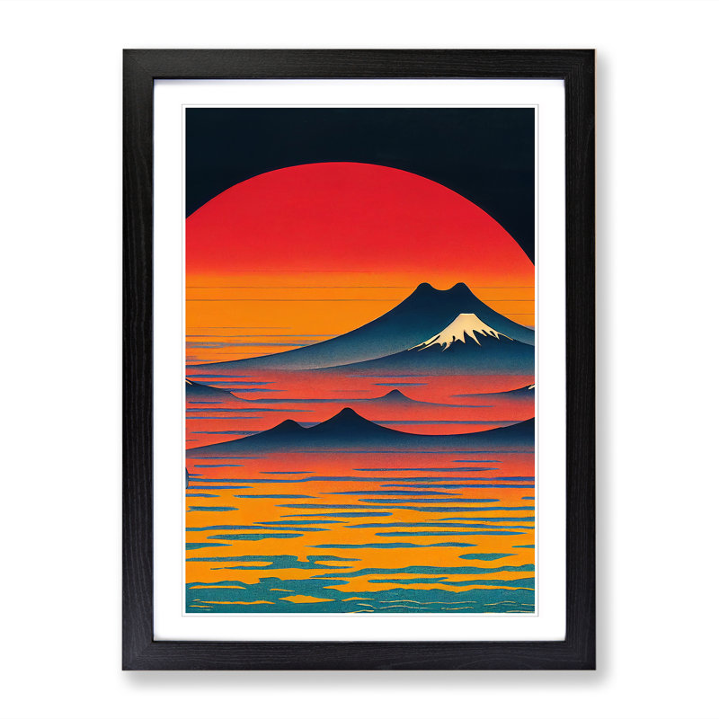 Annmary Japanese Sunset Retro - Picture Frame Print, 34cm H x 2cm W x 3cm D, Oak