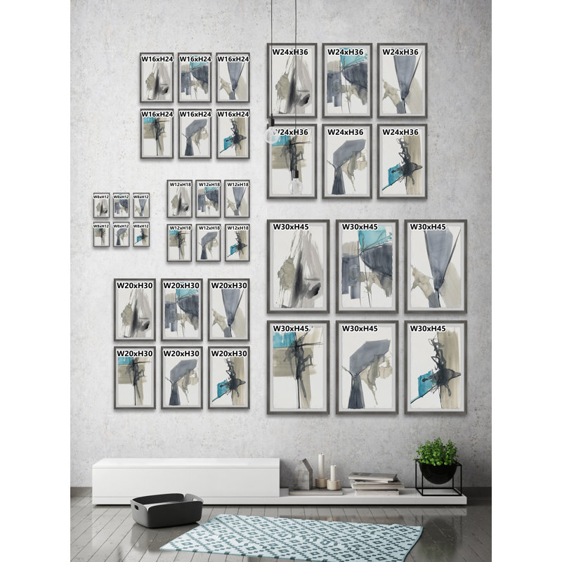 « black strokes », ensemble de 6 reproductions de peintures à l’aquarelle encadrées, H 24 po x l 16 po x L 1,5 po