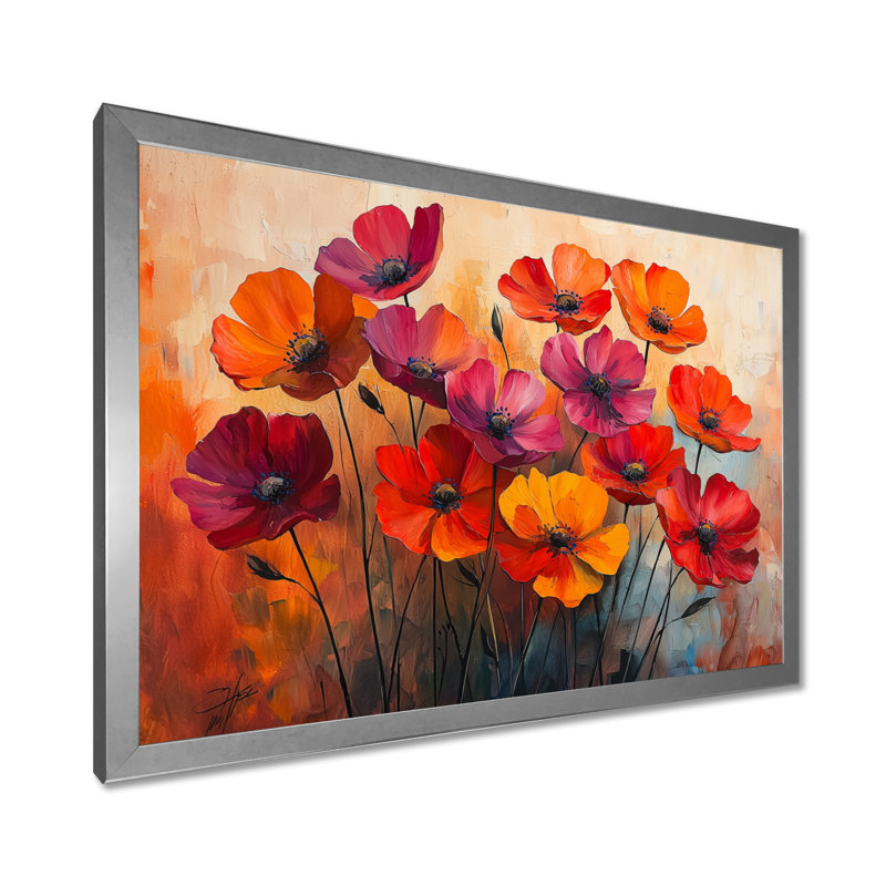 Jabryan orange dansant parmi les fleurs sauvages II - Art mural fleurs sauvages, H 16 po x l 32 po, Argent argent