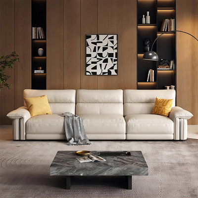 Khaki Genuine Leather Modular Sofa cushion couch