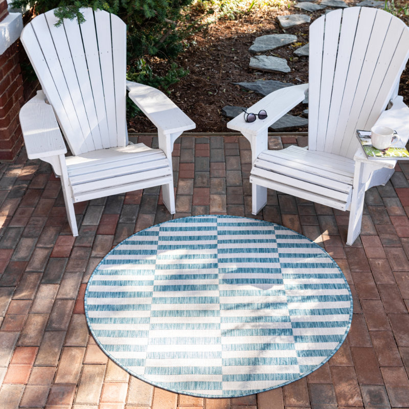 Darya Striped Blue/Ivory Indoor/Outdoor Area Rug, Round 4'1"