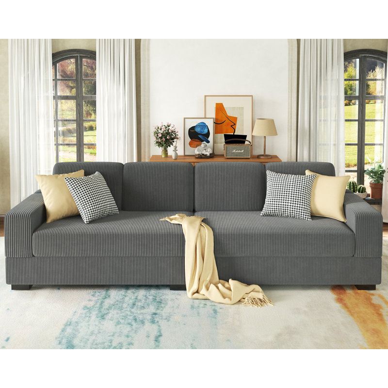 Birkley 112in Couch, Oversized Deep Seat Couch, Corduroy Sofa, Grey