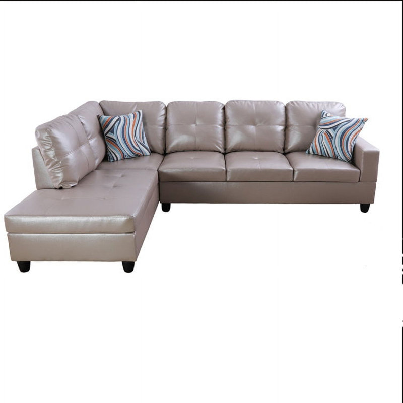 Bawan Faux Leather L-Shaped Sectional, Left Hand Facing, Cream Faux Leather