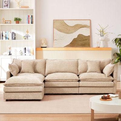 3-Seater Comfy Cloud Couches With Movable Ottoman, DIY Combination