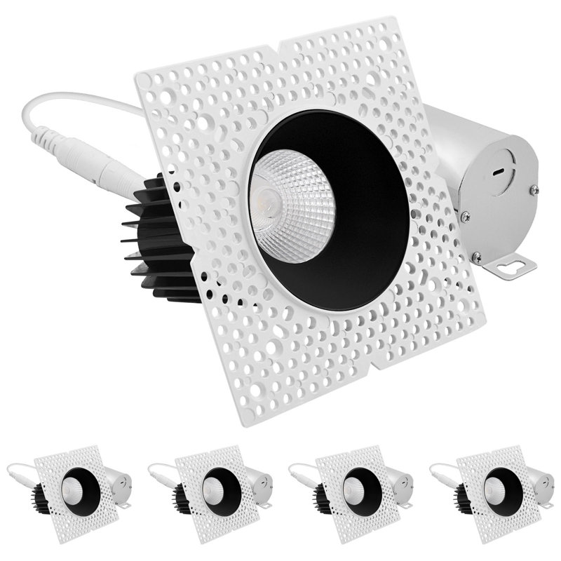 Projecteur encastré sans cadre à DEL 3 pouces avec remplacement de réflecteur noir LUXRITE 15W, 1100LM, 5CCT, 60 °, à intensité variable, CRI90, ETL blanc + noir, paquet de 4