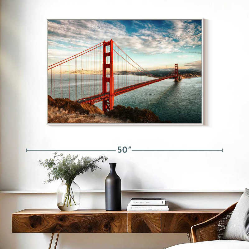 Pont rouge Golden Gate, Cadre flottant blanc, 40 po x 27 po