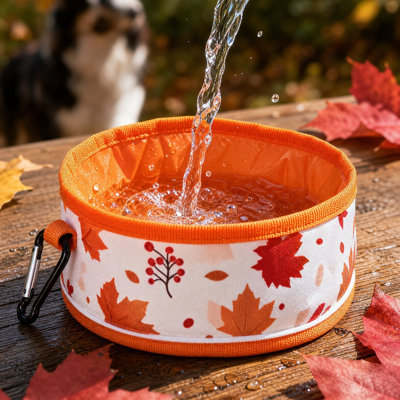 Bol pour animal pliable en tissu tissé pouvant contenir de l'eau ou des aliments avec crochet de transport, 5,91 x 5,91 x 3,74 po, orange