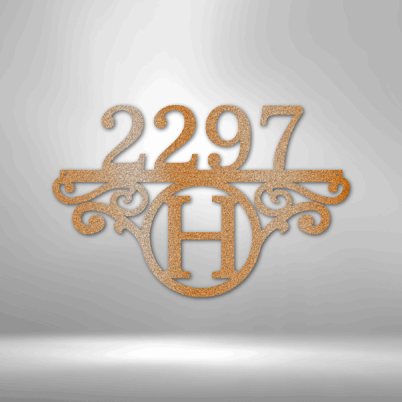 Monogramme d'adresse en acier personnalisé, Cuivre, H 23 po x l 23,5 po x P 0,5 po