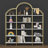 74.8 Inch 5 Tiers Office Bookcase Bookshelf, Display Shelf With Round Top, X Bar Gold Frame For Home Office