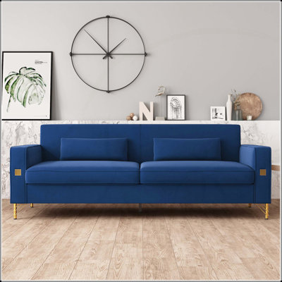 Canapé luxueux en velours avec accents dorés - Canapé moderne à 3 places avec coussins moelleux, parfait pour le salon et le bureau