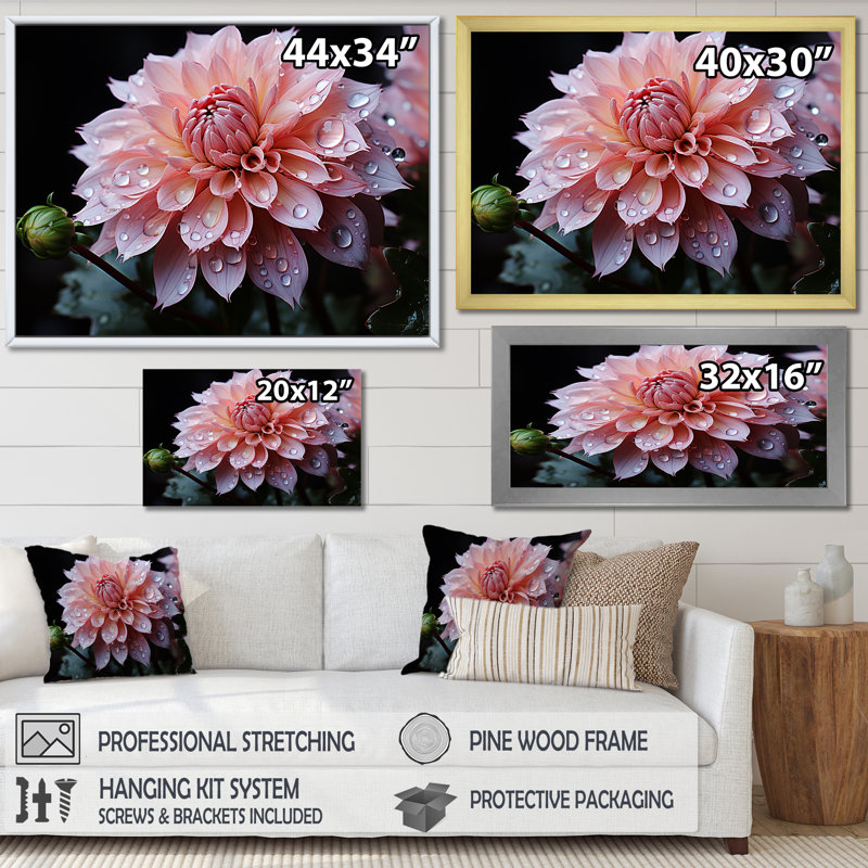 «Elegance in Pink Dahlia Floweret», reproduction sur toile, Cadre naturel flottant, H 30 po x l 40 po x P 1,5 po