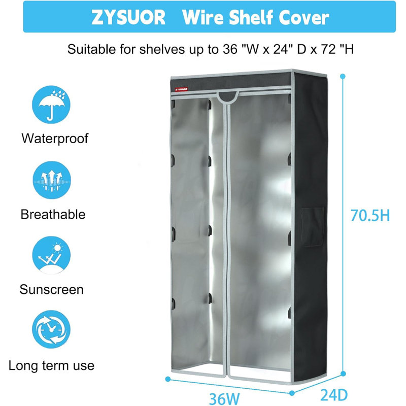 Wire Shelf Cover With Clear PVC Front - Dustproof Waterproof UV Protection For 36X24x72 Inch Storage Shelves, Garage & Basement Organizer