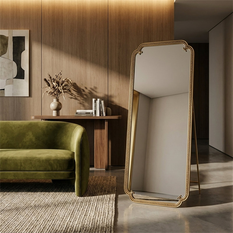 Full-Length Mirror with Stand, 70.1"x31.9" Large Floor-Standing Dressing Table Mirror, Features an Ornate, Gilded Vintage Frame. Suitable for Wall-Mounting or Leaning Against a Wall.