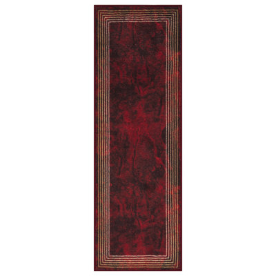 Ottomanson Athens Gradient Design With Multi-Line Borders Rubberback Rug, 3''3" X 5'', Red