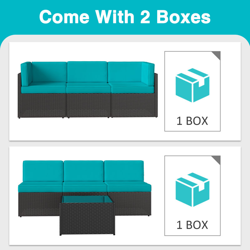6 - Person Patio Conversation Set with Cushions, Turquoise