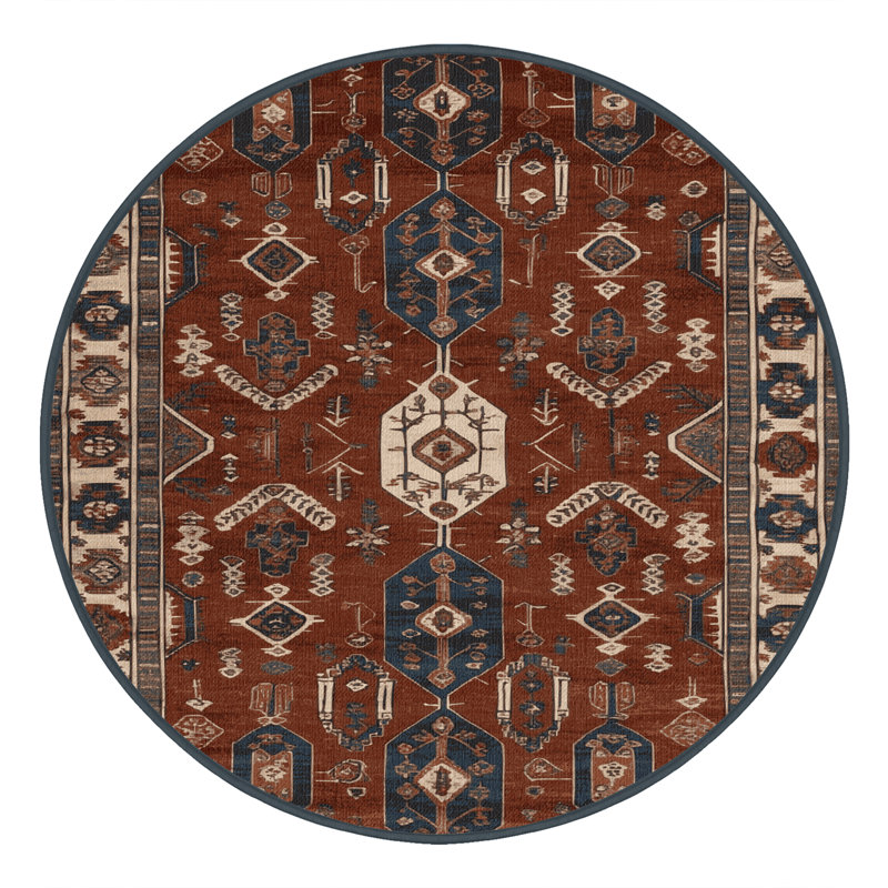 Tapis turc noir lavable à la machine, Rond 6 pi