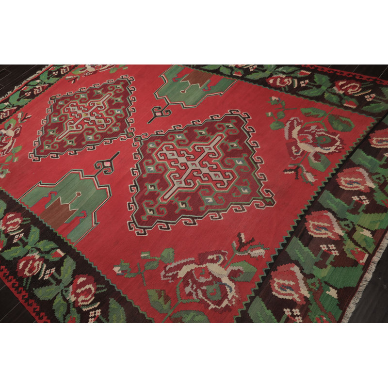 Tapis vintage en laine tissé à la main 7 x 9 pi 7 po Crimson Kilim