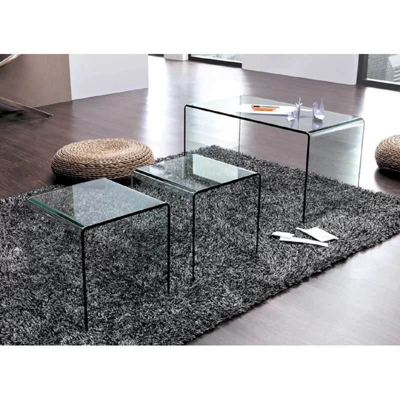 Herta 3 - Piece Glass Top Living Room Table Set, Clear