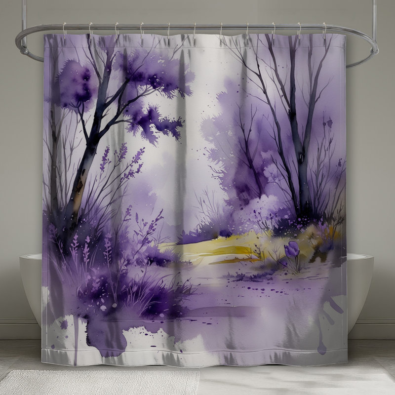 Rideaux de douche mauve à l'aquarelle, L 70 po x H 72 po