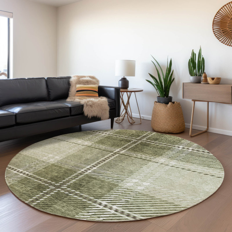 Premium Machine Washable Prisco Aloe Rug, Round 8'