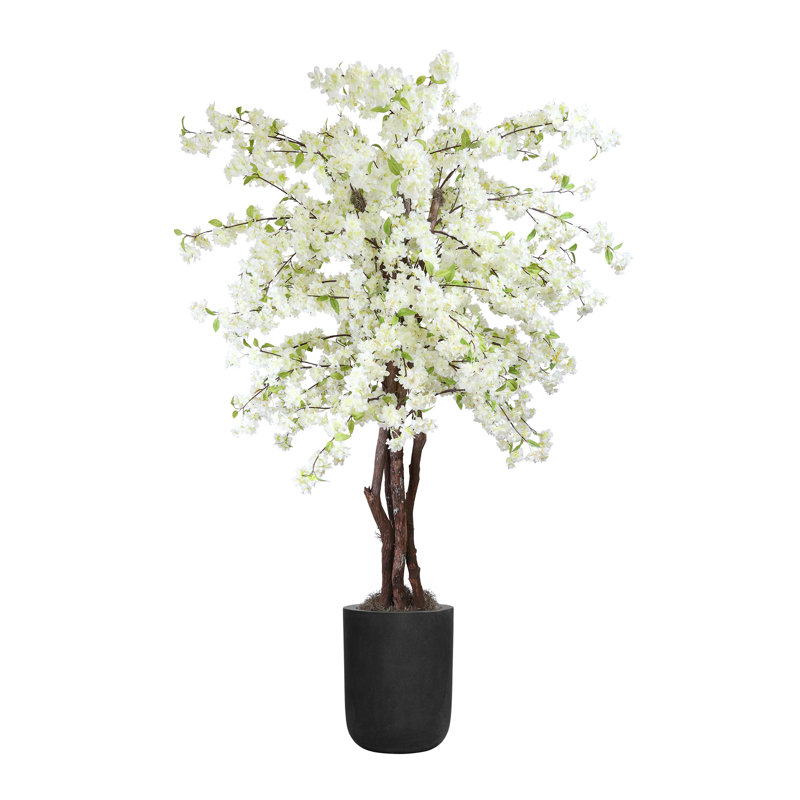 Faux Cherry Blossom Tree Plant in Fiberstone, Black